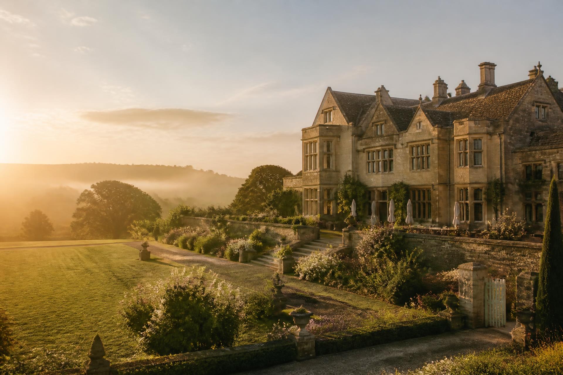 Countryside wedding venue set up for a corporate offsite
